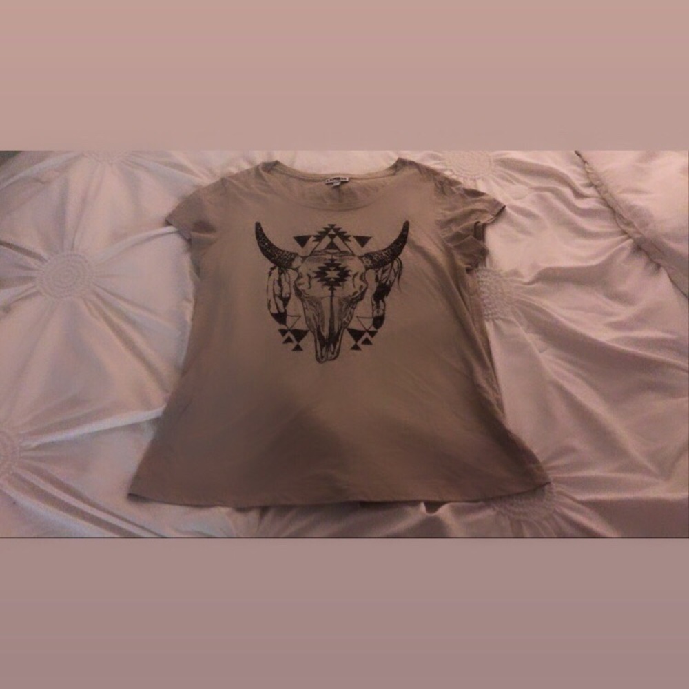 L Large Desert Cow Skull With Flowers T-shirt